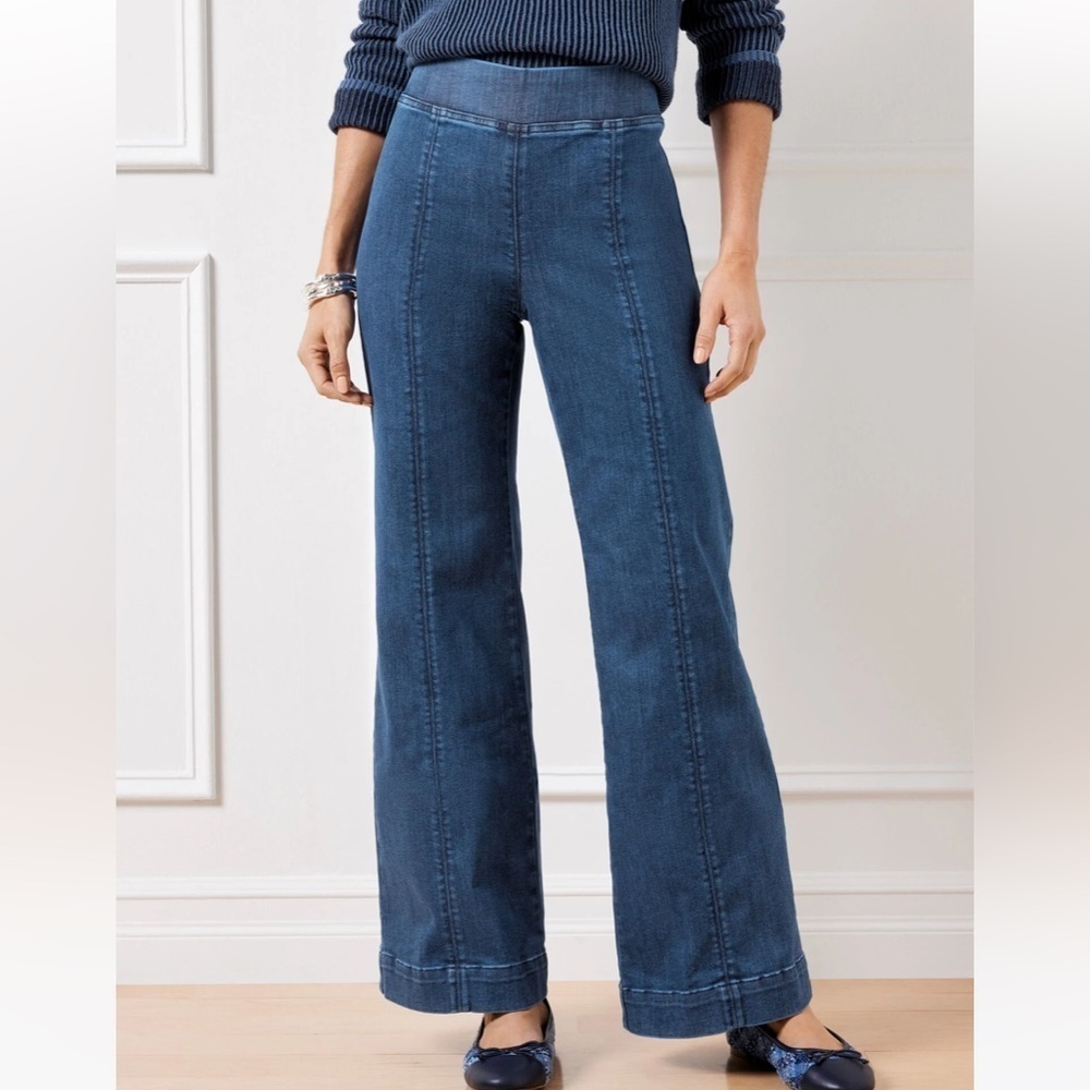 Talbots NWT Flare Leg Stretchy travel Jeans Dark Wash Elastic Pull On Waist 3X